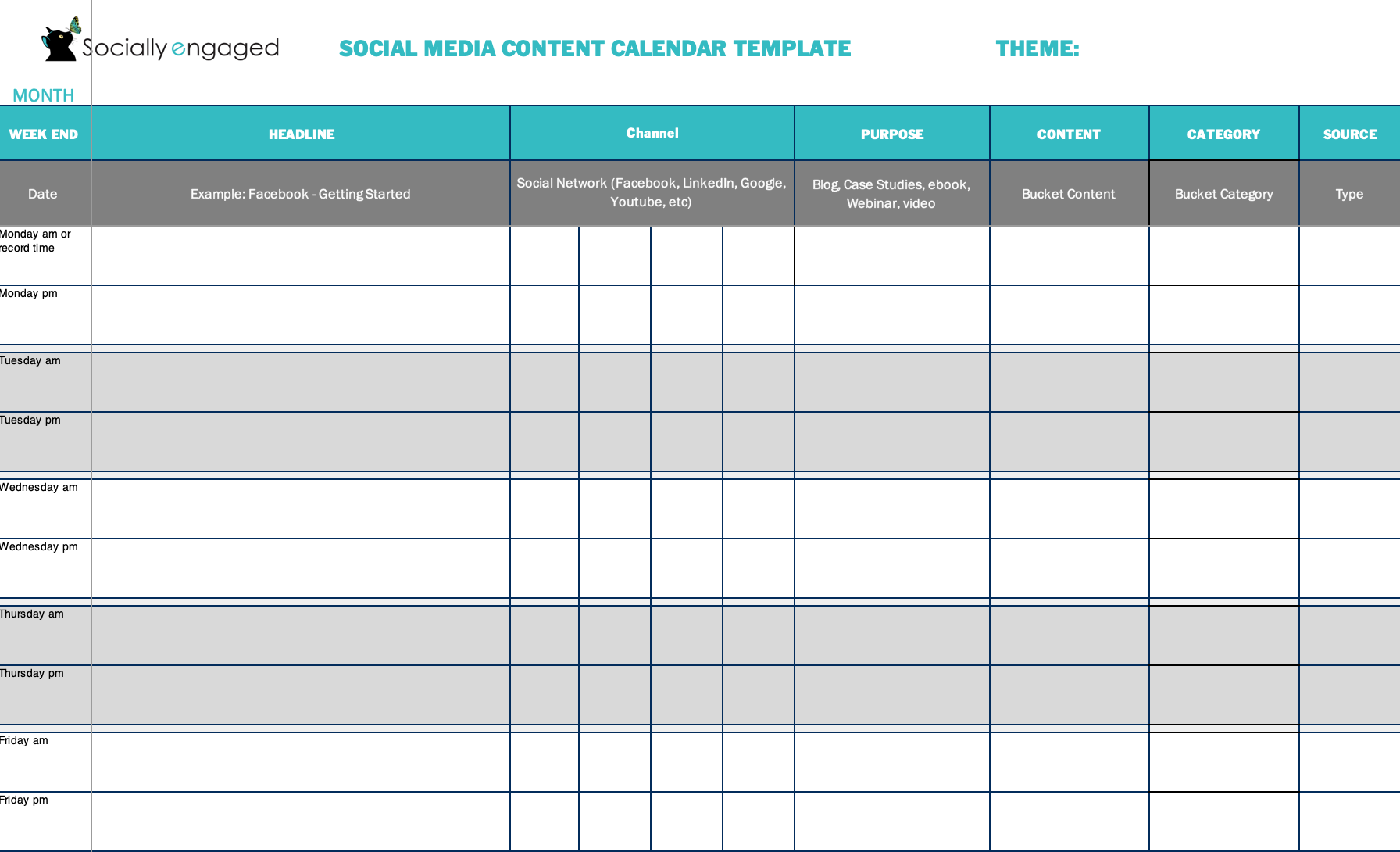 Content Calendar Template - Socially Engaged